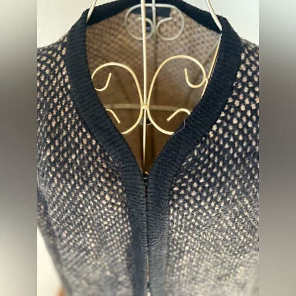 J.Crew Wool Blend Cardigan Hook Eye Closure Pockets Black Tan Size L - Picture 8 of 13
